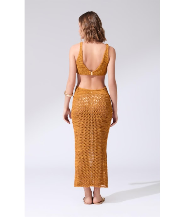 Vestido Longo Tricot Cali Mostarda