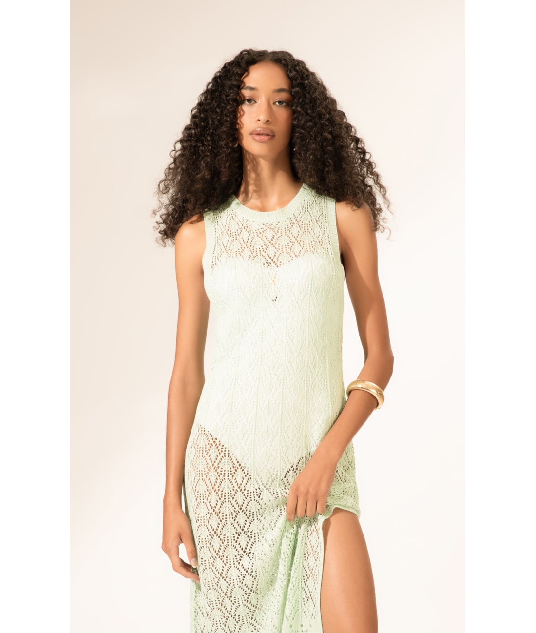 Vestido Longo Tricot Light Verde Claro