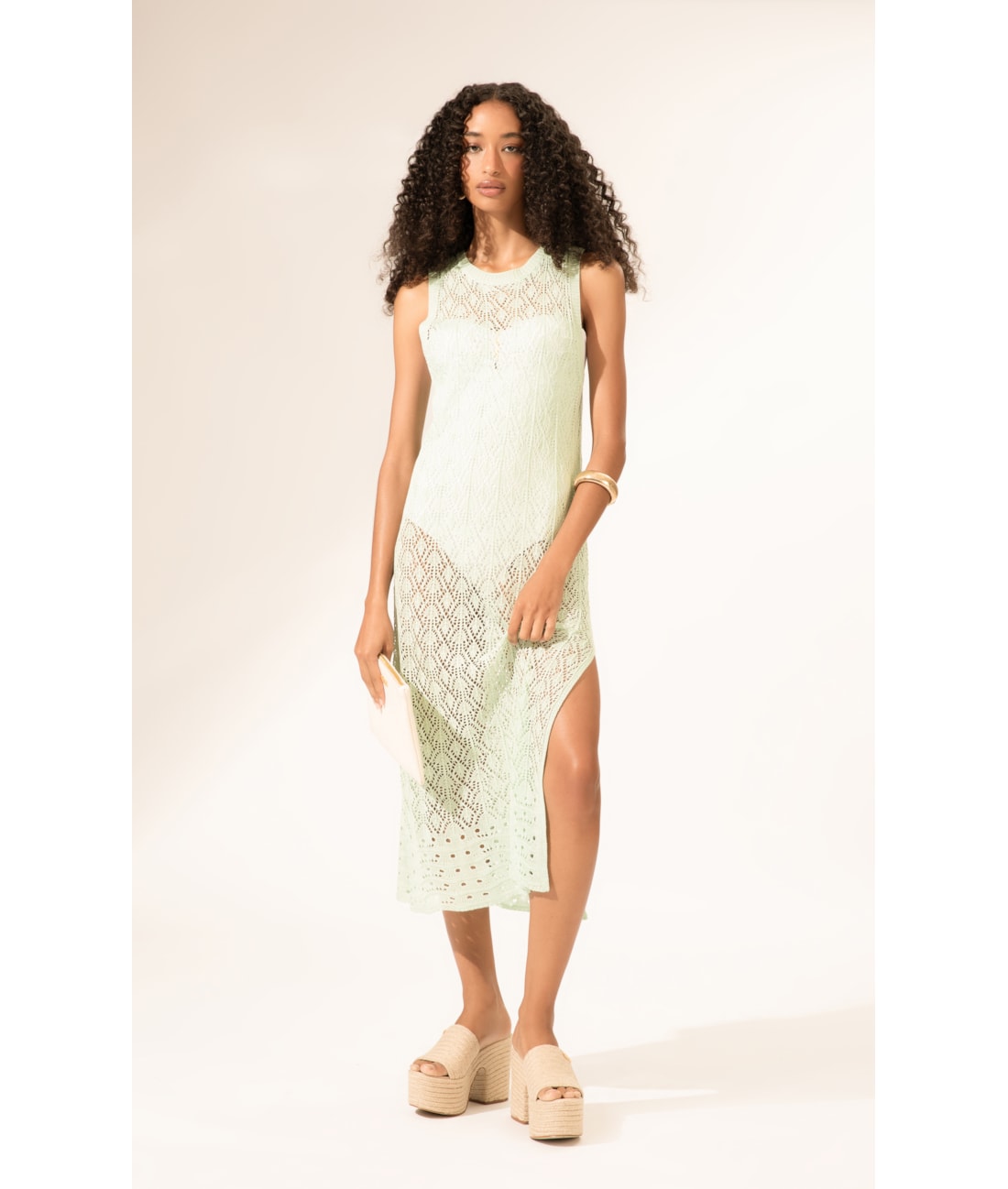 Vestido Longo Tricot Light Verde Claro