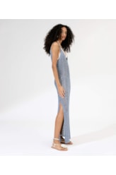 Vestido Longo Tricot Lurex Azul Bic