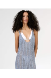 Vestido Longo Tricot Lurex Azul Bic