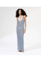 Vestido Longo Tricot Lurex Azul Bic