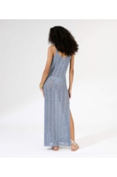 Vestido Longo Tricot Lurex Azul Bic