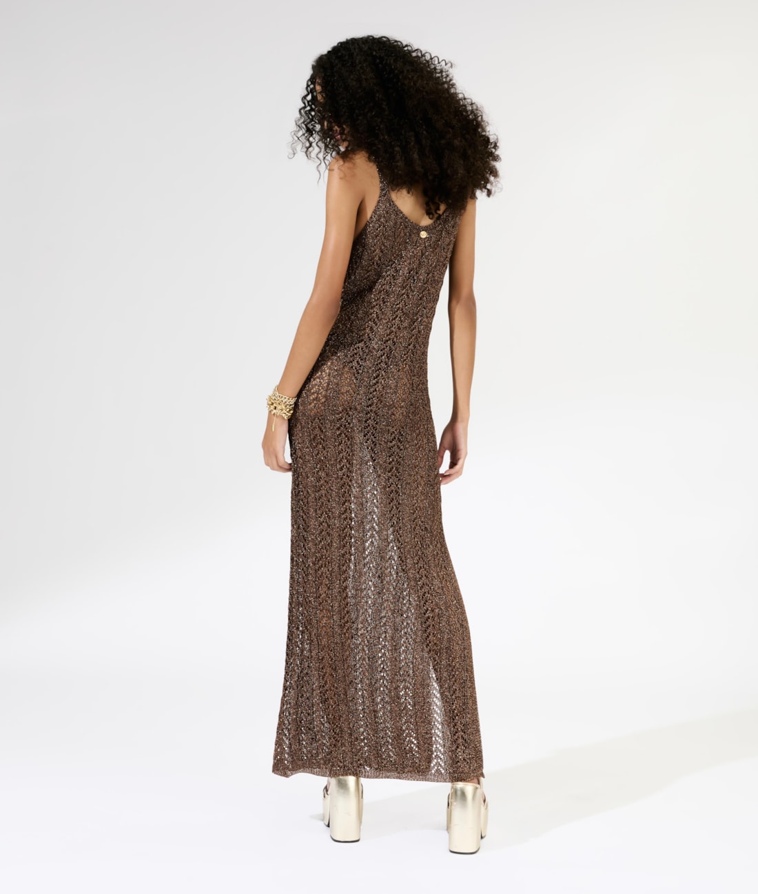 Vestido Longo Tricot Lurex Cafe