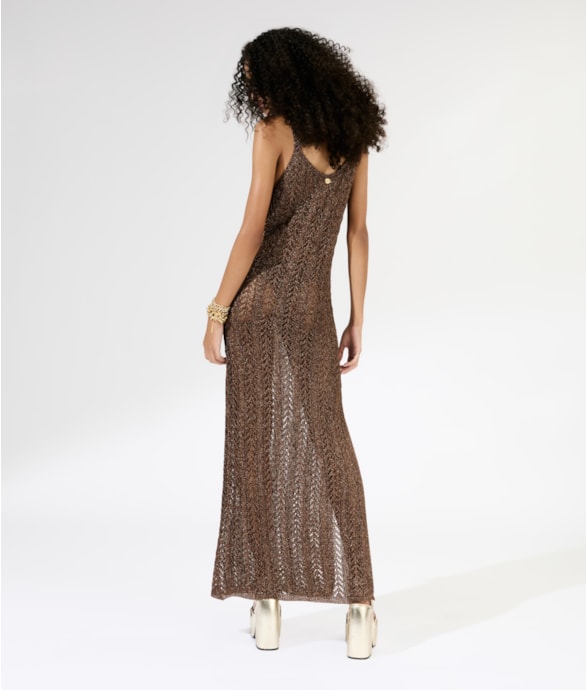 Vestido Longo Tricot Lurex Cafe