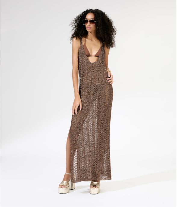 Vestido Longo Tricot Lurex Cafe