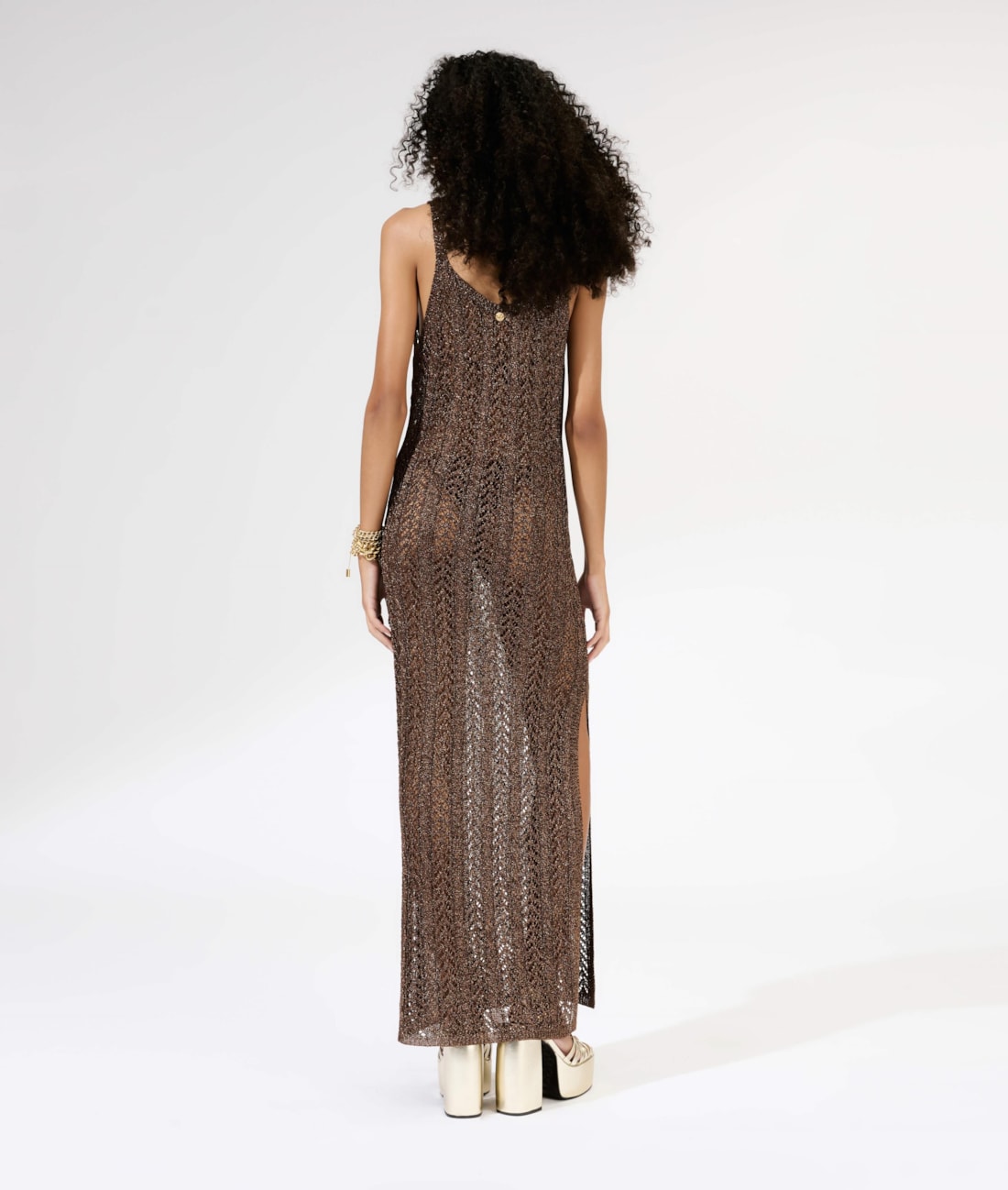 Vestido Longo Tricot Lurex Cafe