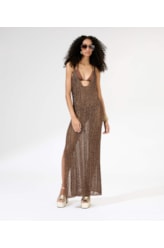 Vestido Longo Tricot Lurex Cafe