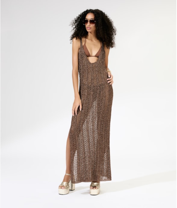 Vestido Longo Tricot Lurex Cafe