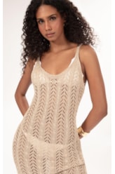 Vestido Longo Tricot Lurex Rendado Dourado