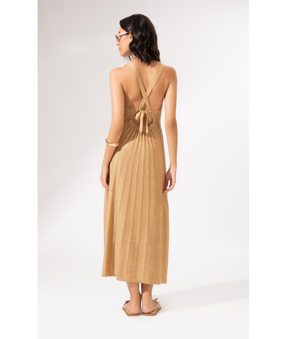 Vestido Longo Tricot Mônaco Camel