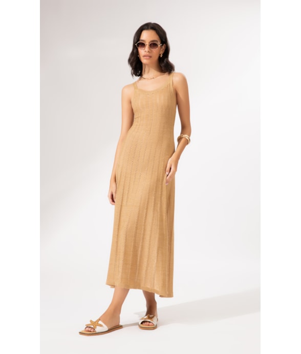 Vestido Longo Tricot Mônaco Camel