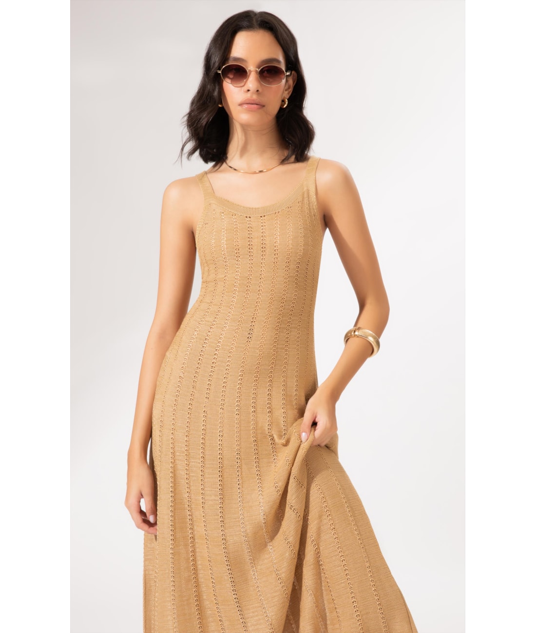 Vestido Longo Tricot Mônaco Camel