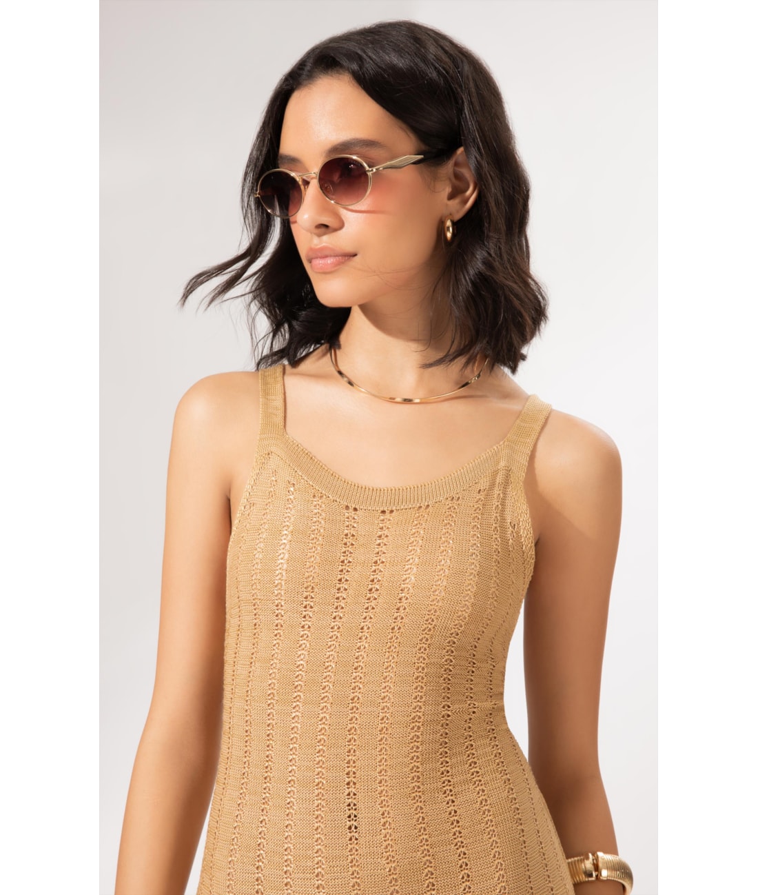 Vestido Longo Tricot Mônaco Camel