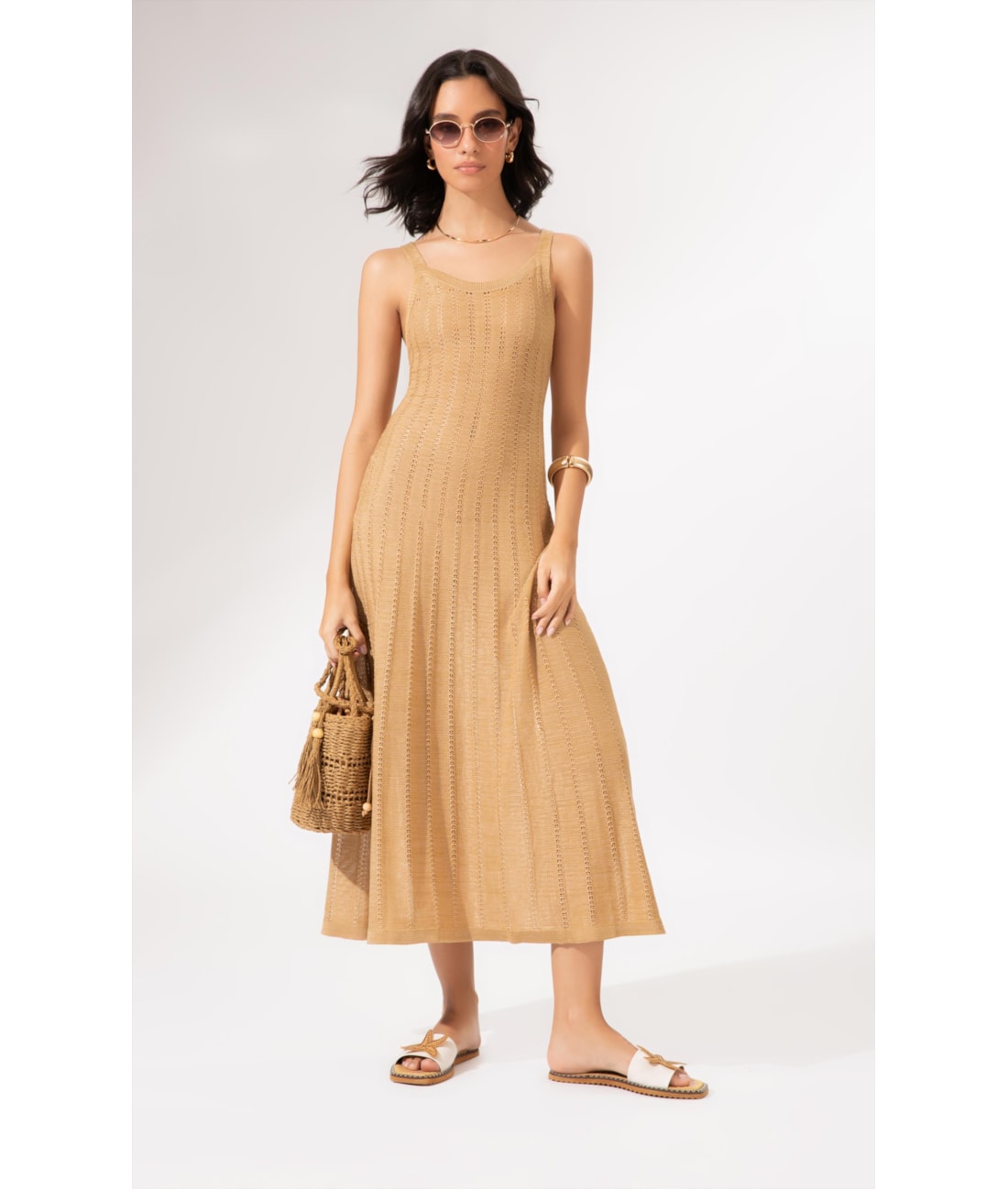 Vestido Longo Tricot Mônaco Camel