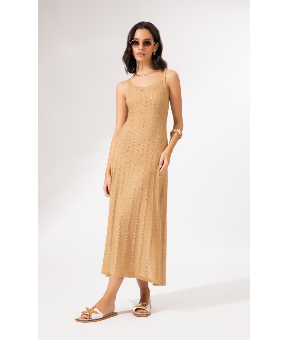 Vestido Longo Tricot Mônaco Camel