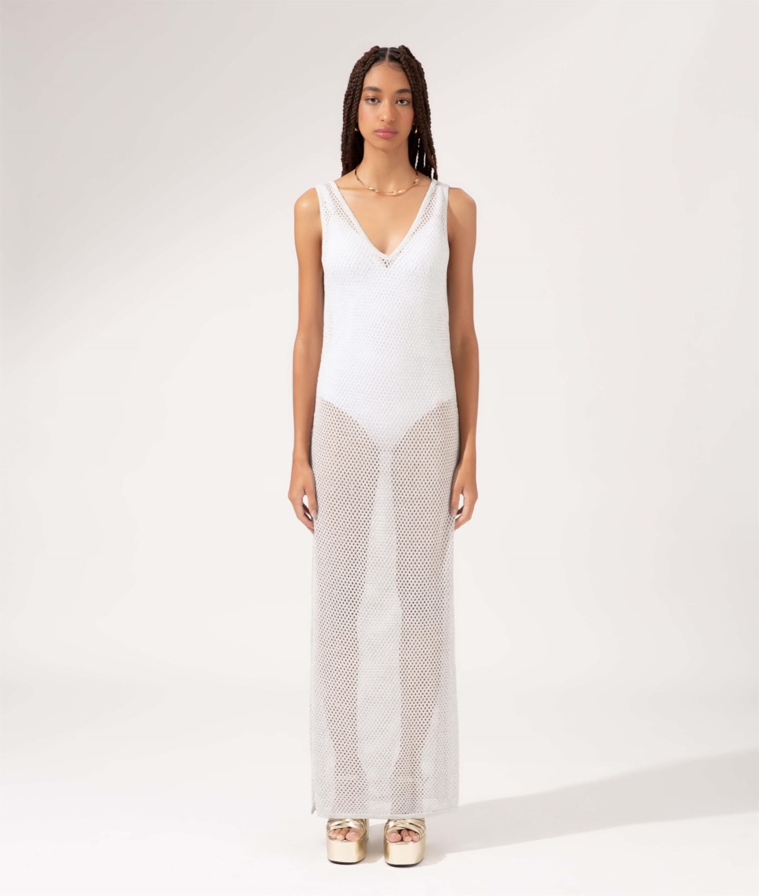 Vestido Longo Tricot New Year Off White