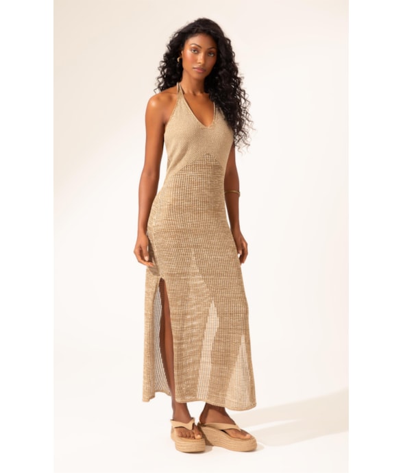Vestido Longo Tricot Paradise Areia