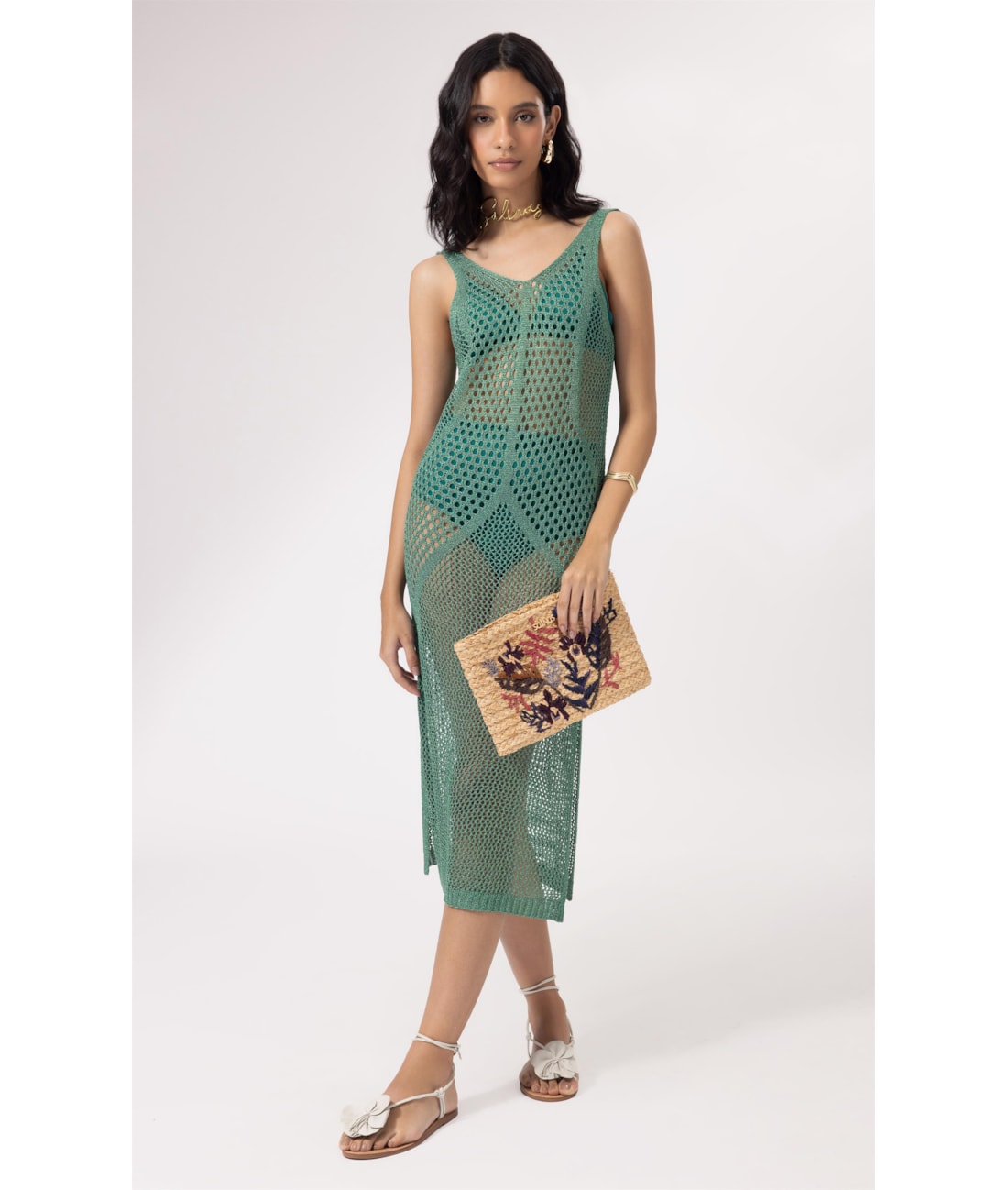 Vestido Longo Tricot Wishes Verde Maçã