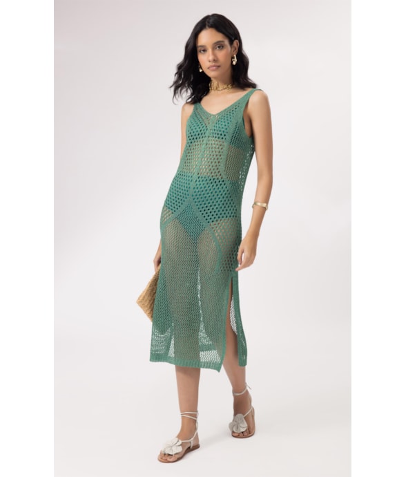 Vestido Longo Tricot Wishes Verde Maçã