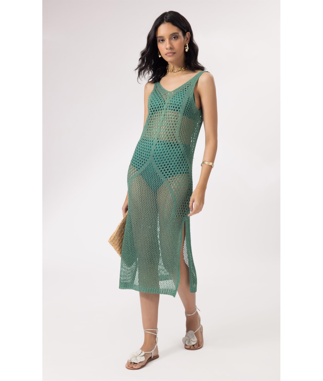 Vestido Longo Tricot Wishes Verde Maçã