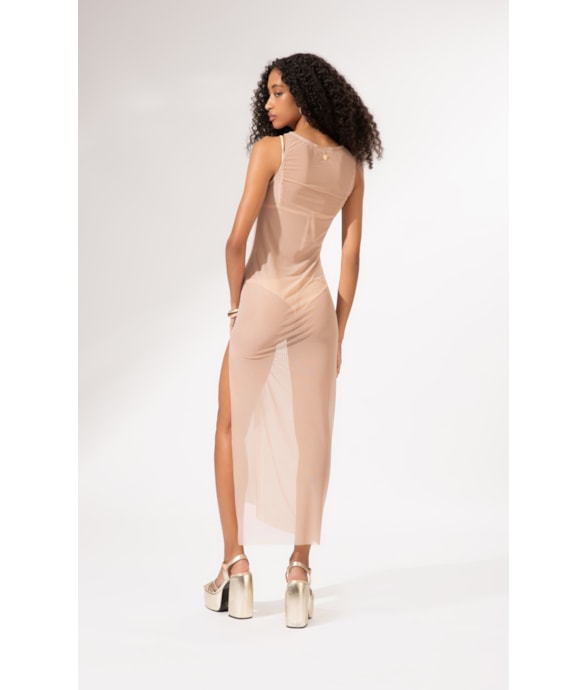 Vestido Longo Tule Crystals By Swarovski Celebrate Areia