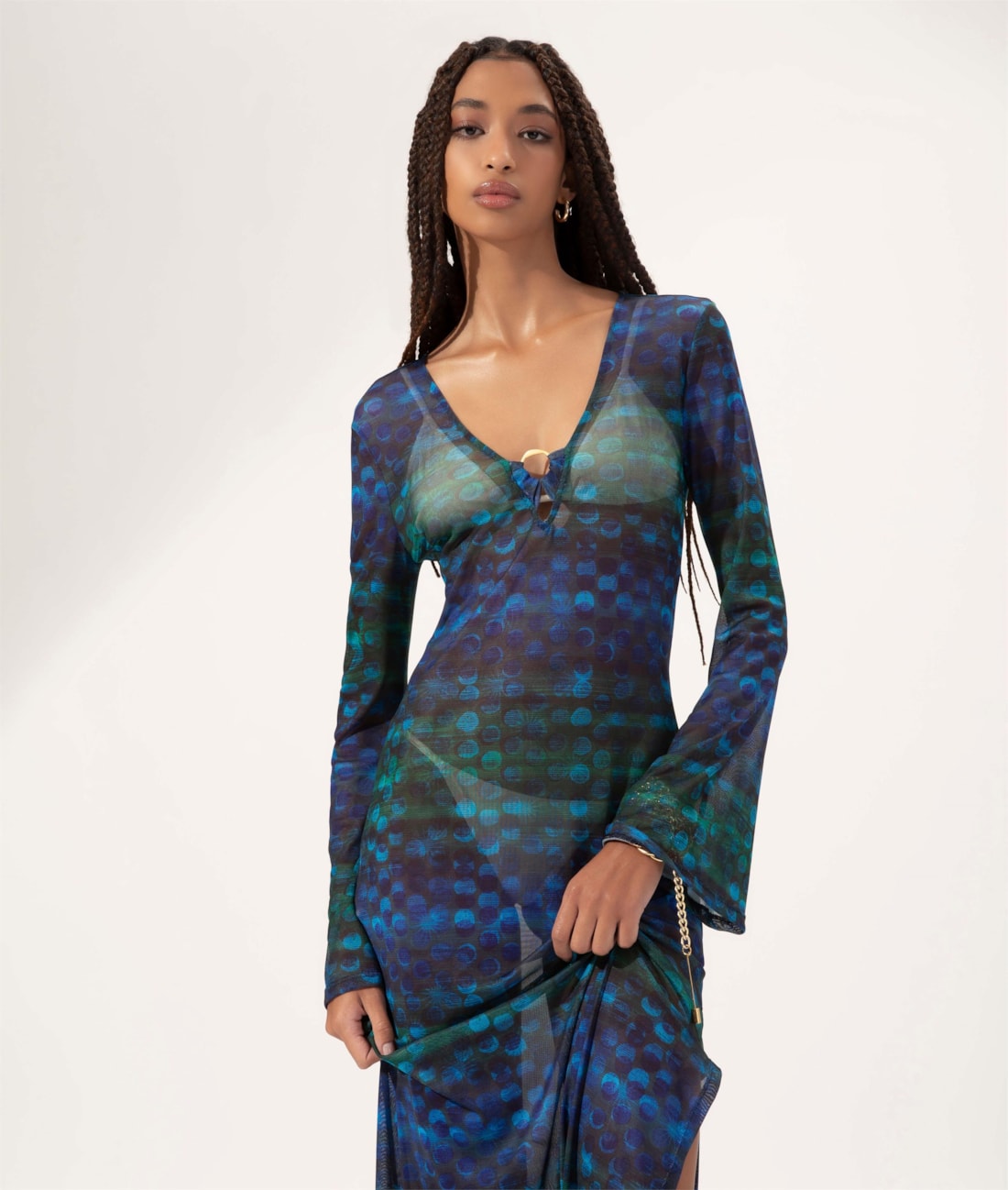 Vestido Longo Tule Essence Azul Bic