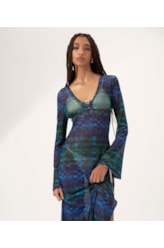 Vestido Longo Tule Essence Azul Bic