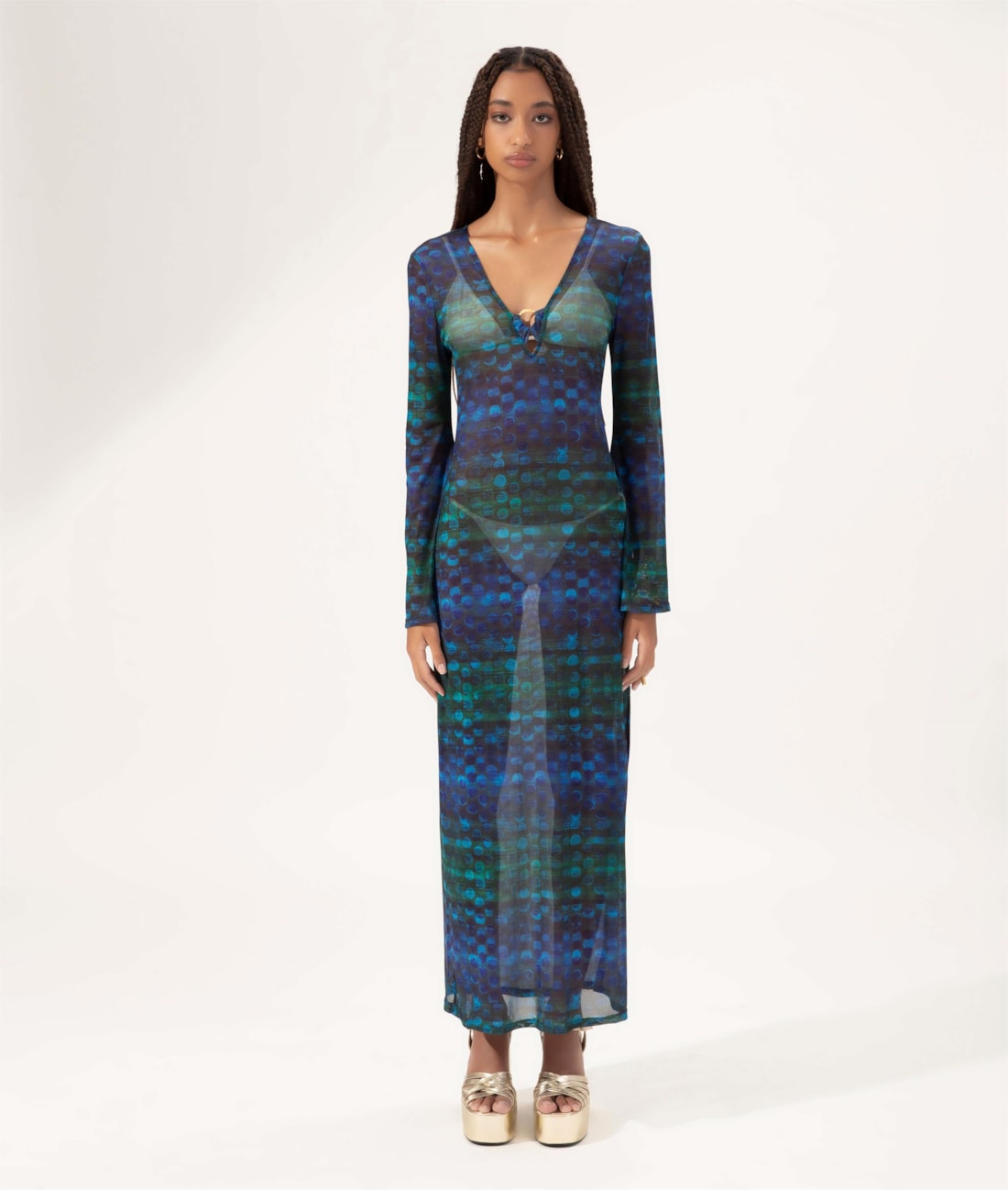 Vestido Longo Tule Essence Azul Bic
