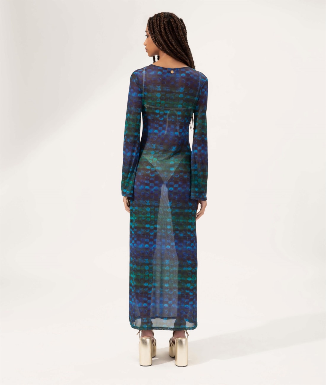 Vestido Longo Tule Essence Azul Bic