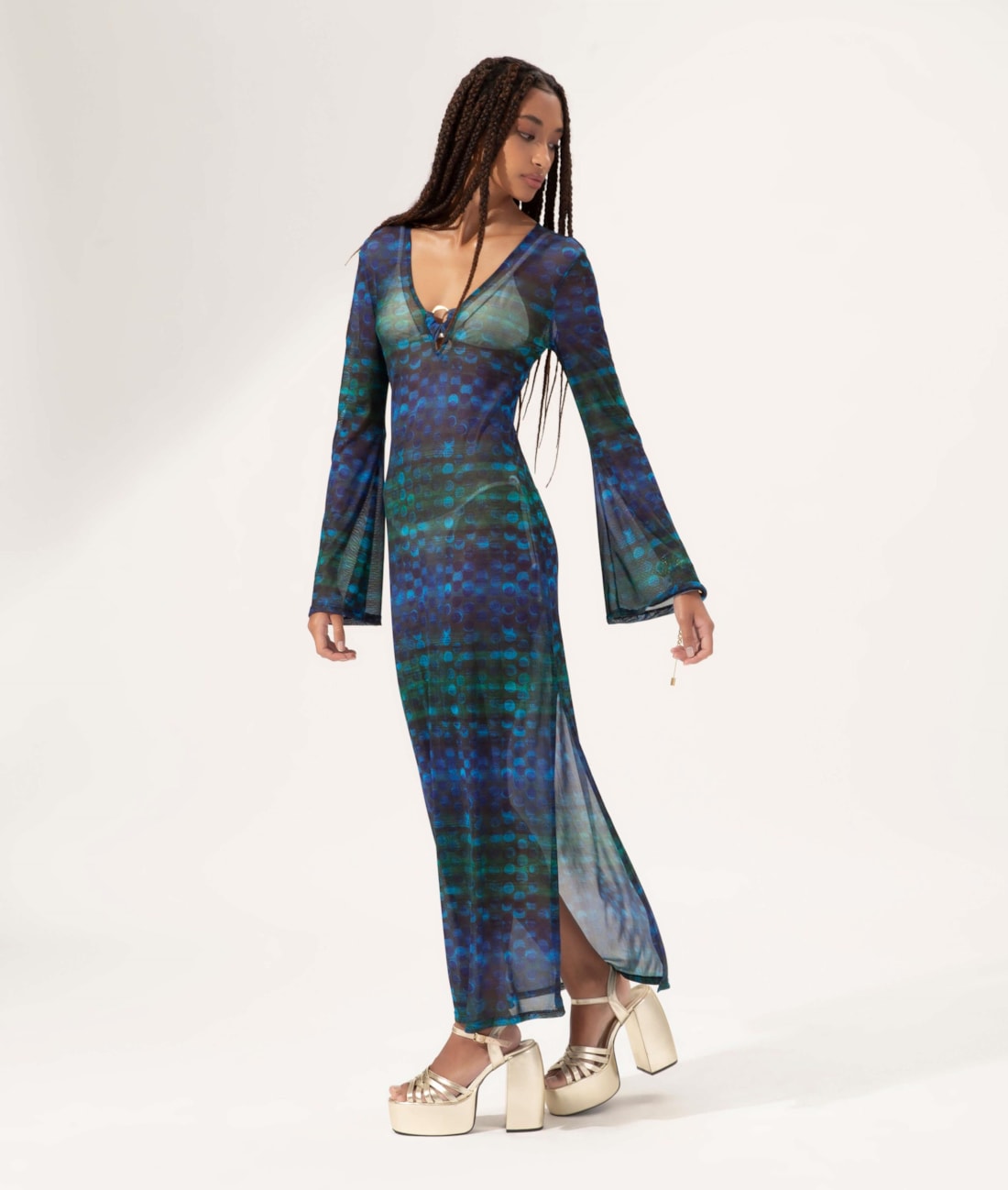 Vestido Longo Tule Essence Azul Bic