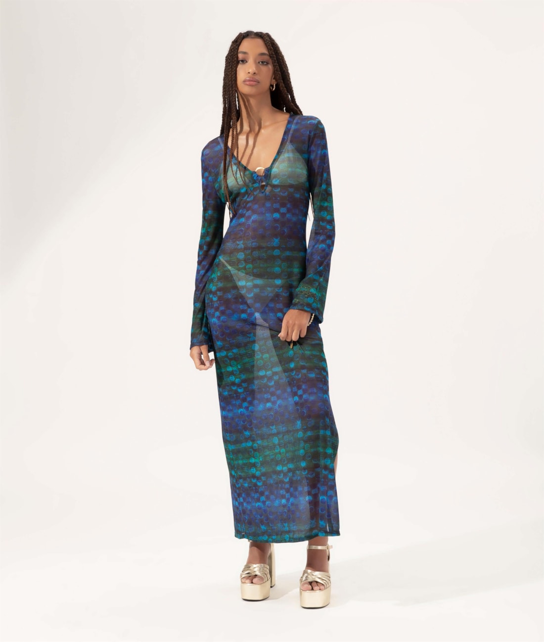 Vestido Longo Tule Essence Azul Bic