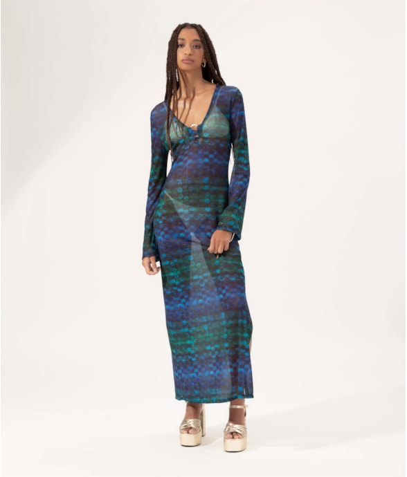 Vestido Longo Tule Essence Azul Bic