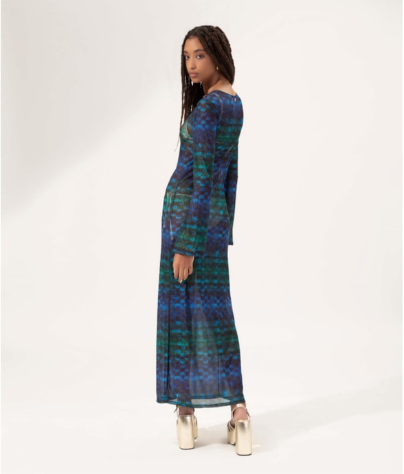 Vestido Longo Tule Essence Azul Bic