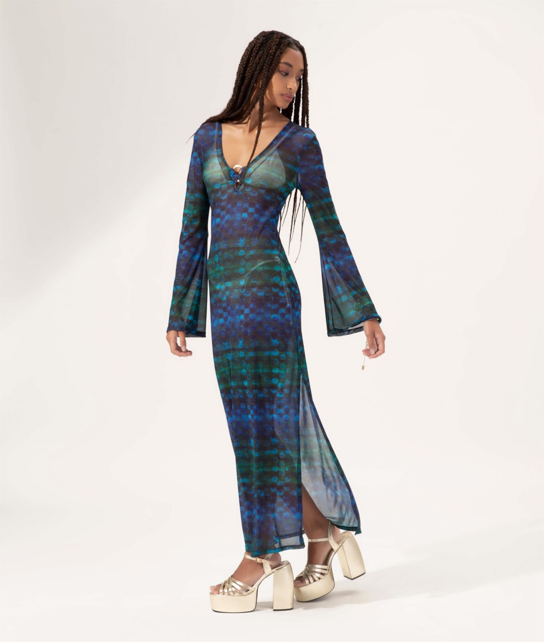 Vestido Longo Tule Essence Azul Bic