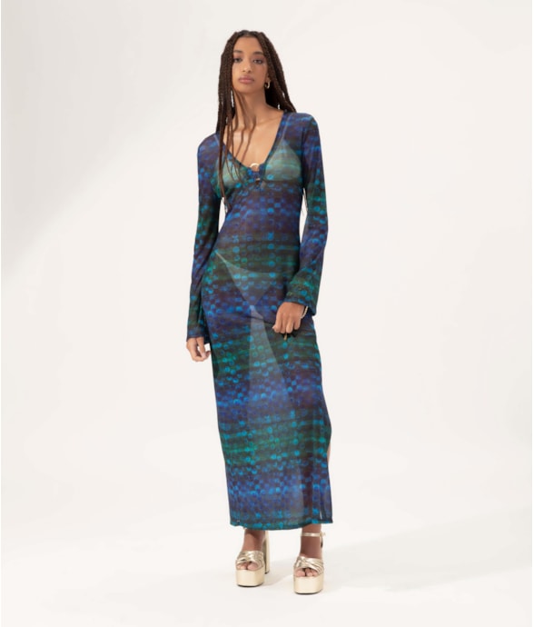 Vestido Longo Tule Essence Azul Bic