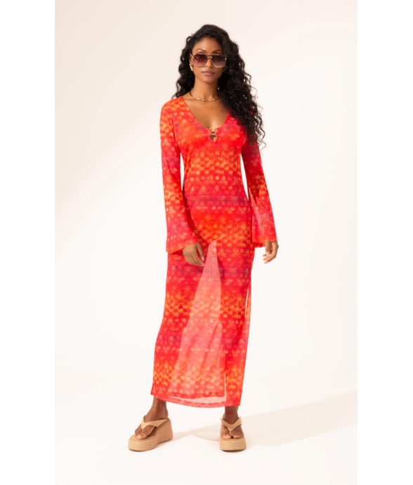 Vestido Longo Tule Essence Laranja