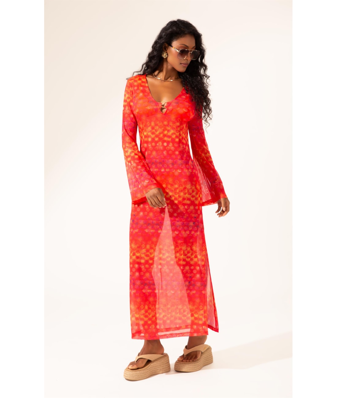 Vestido Longo Tule Essence Laranja