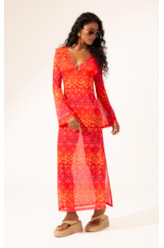 Vestido Longo Tule Essence Laranja