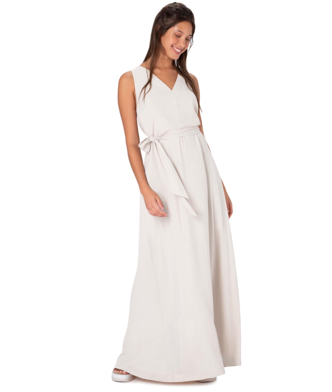 Vestido Longo Visco Dobby Natural