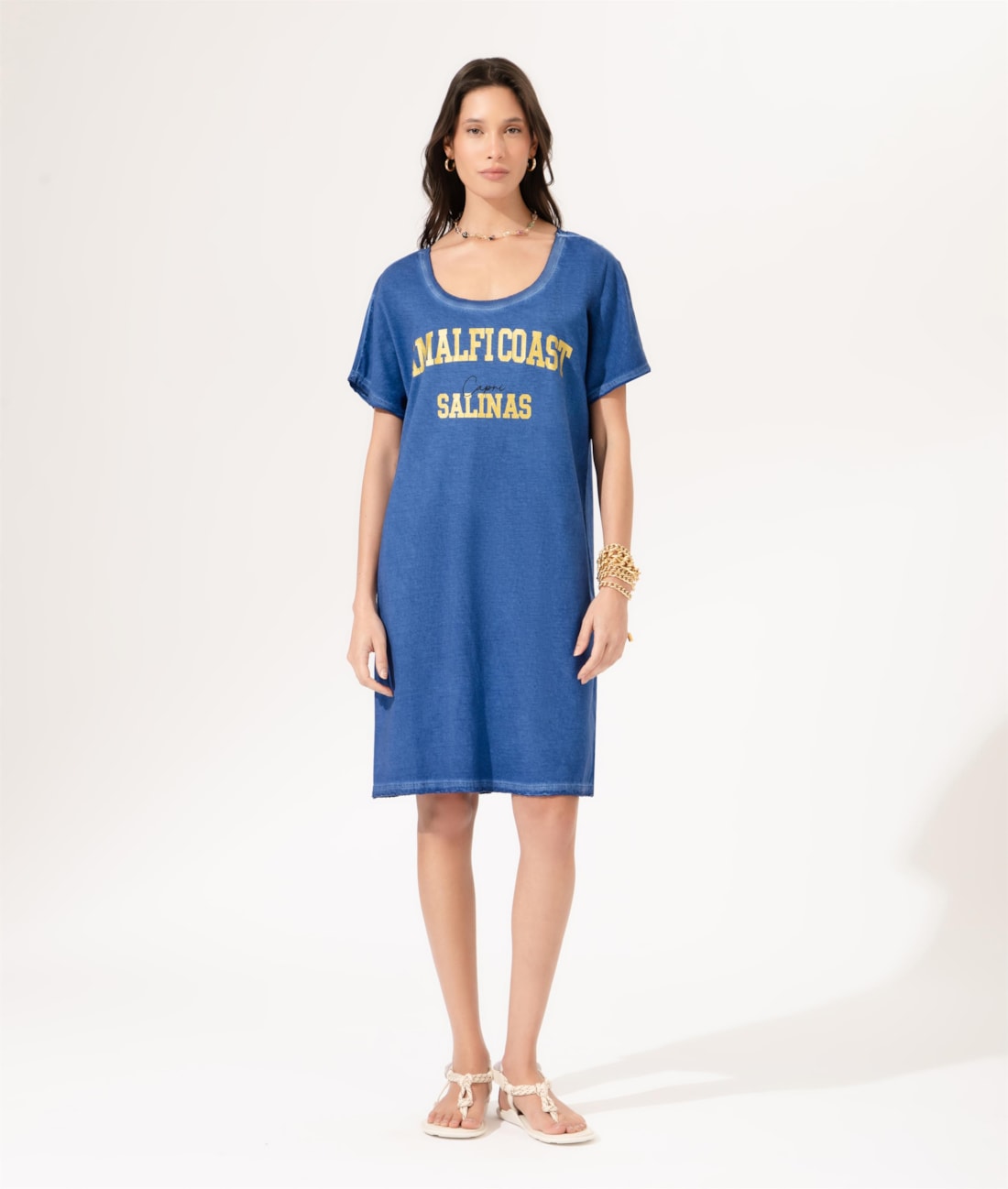 Vestido Manga Curta Capri Azul Bic