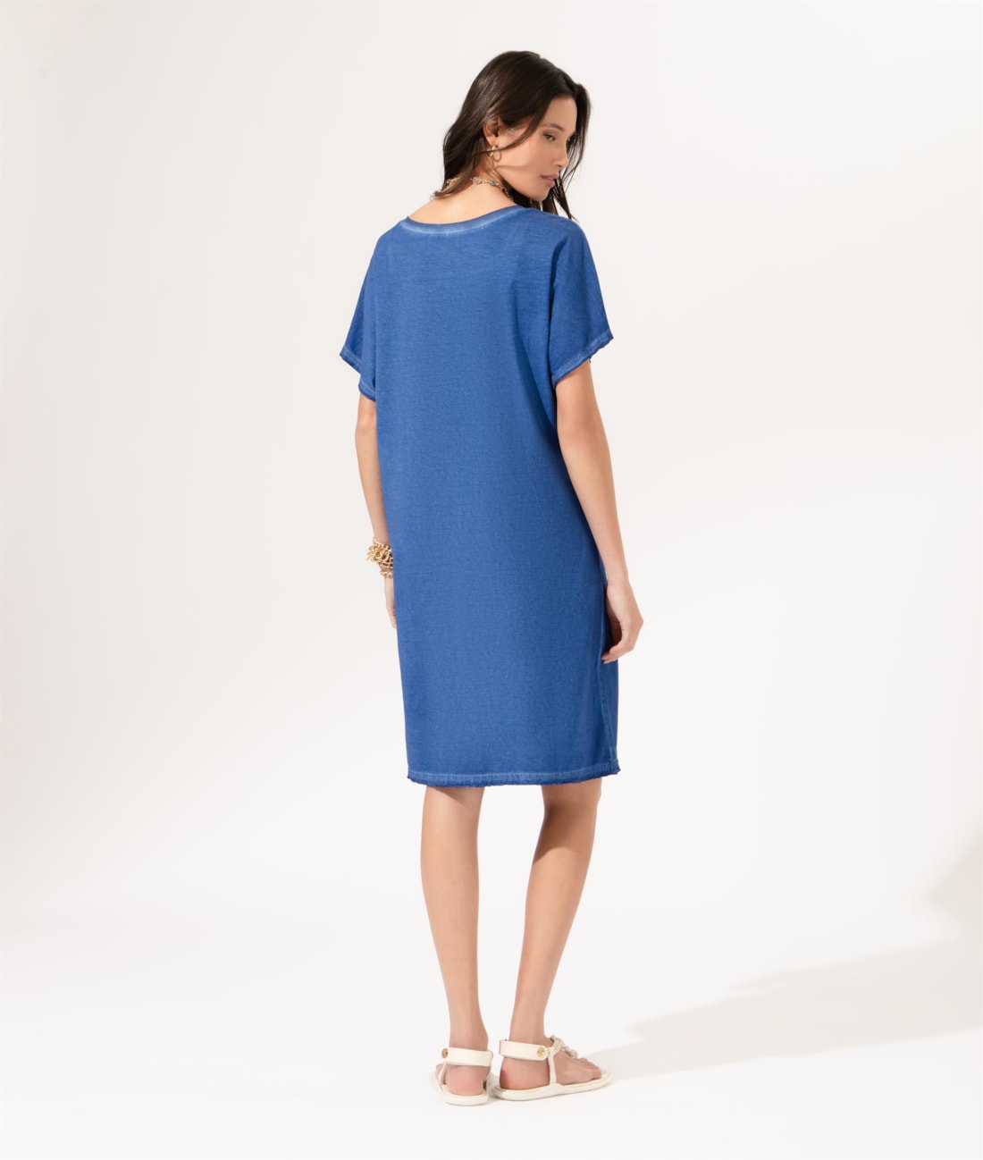 Vestido Manga Curta Capri Azul Bic