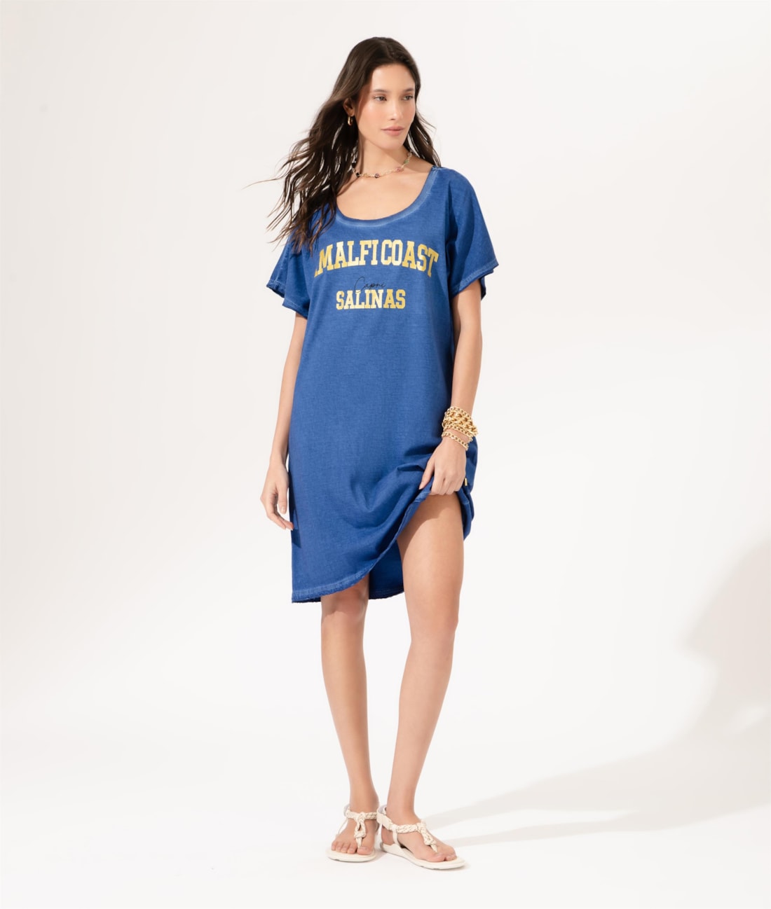Vestido Manga Curta Capri Azul Bic