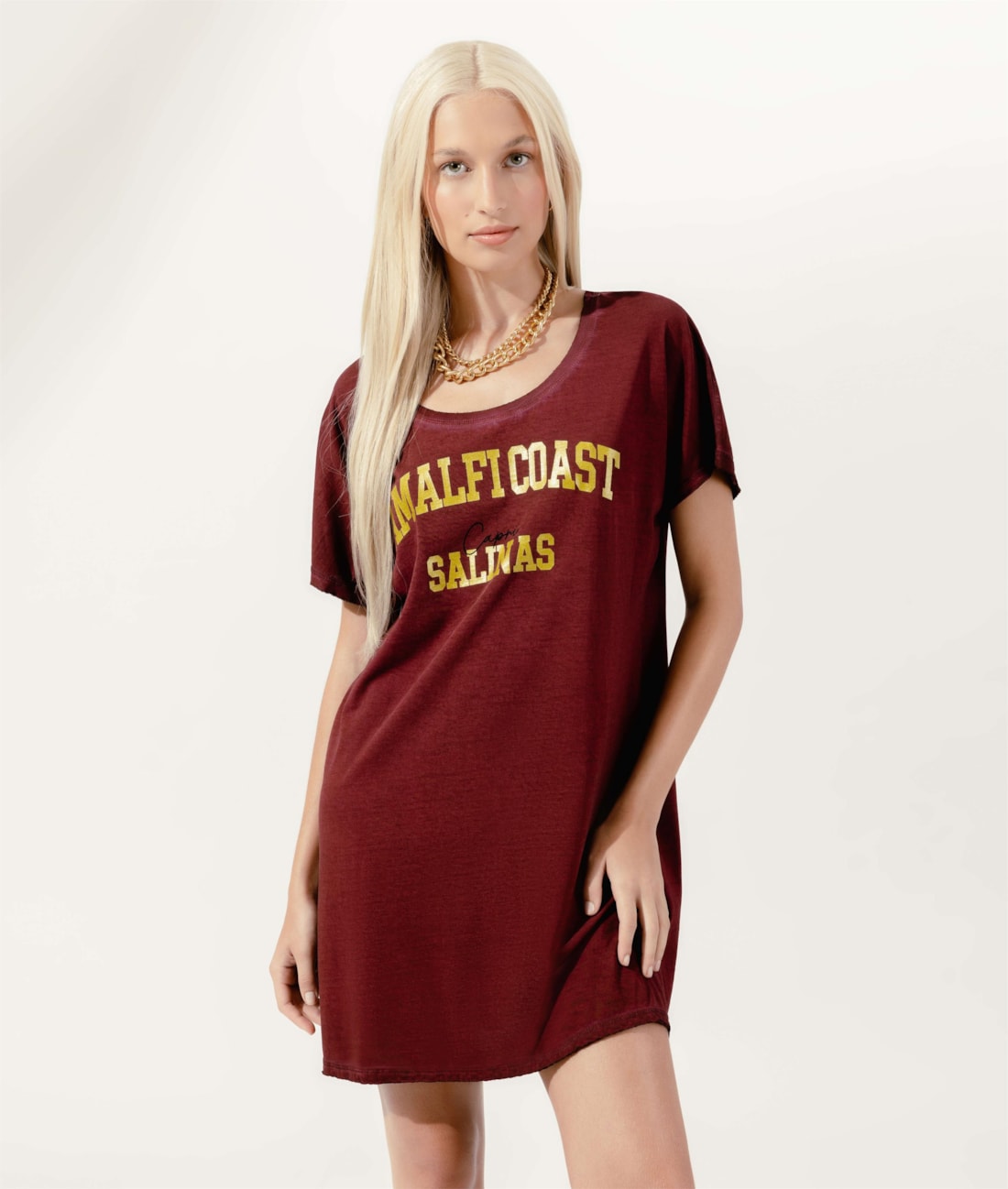 Vestido Manga Curta Capri Bordeaux
