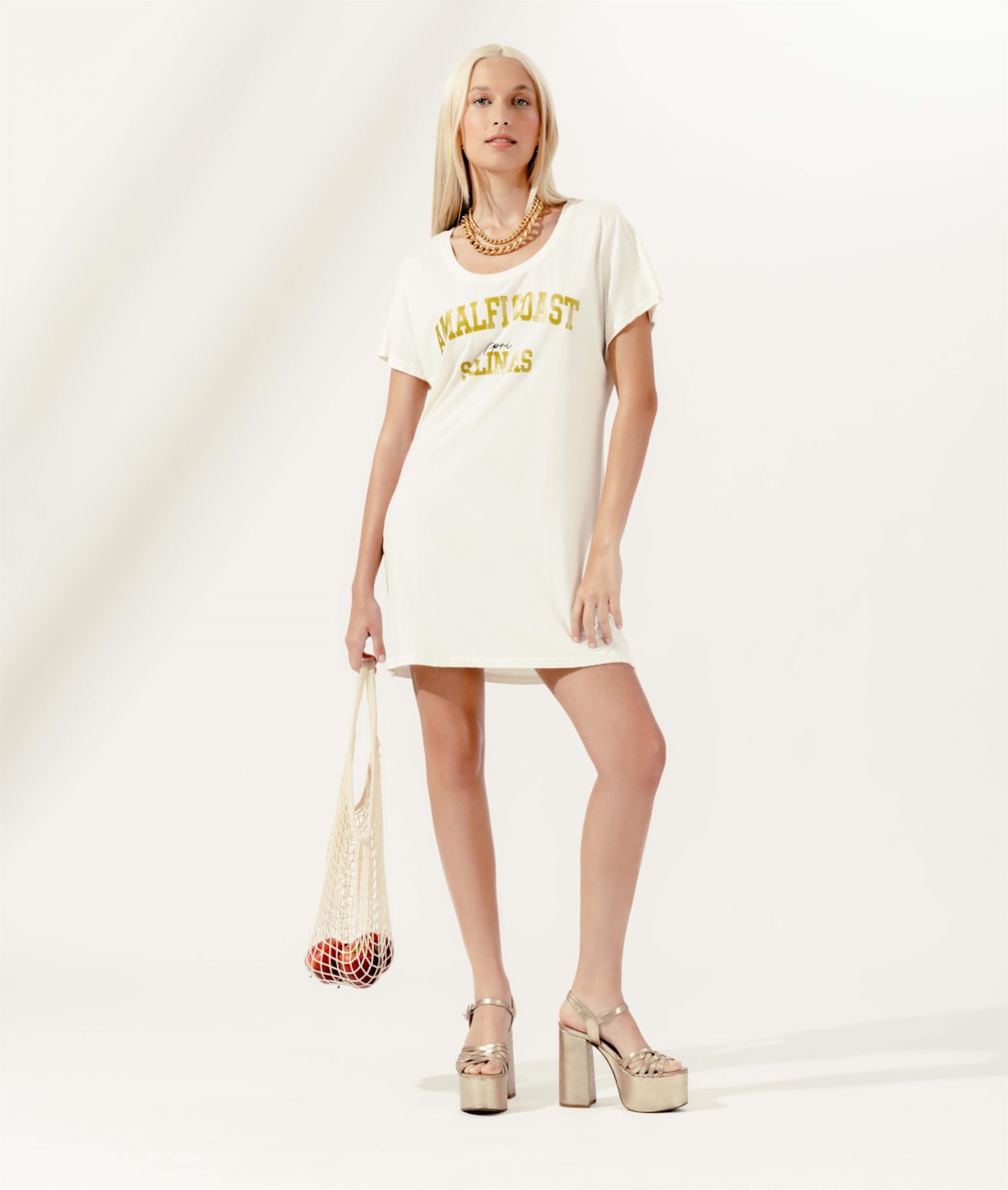 Vestido Manga Curta Capri Off White