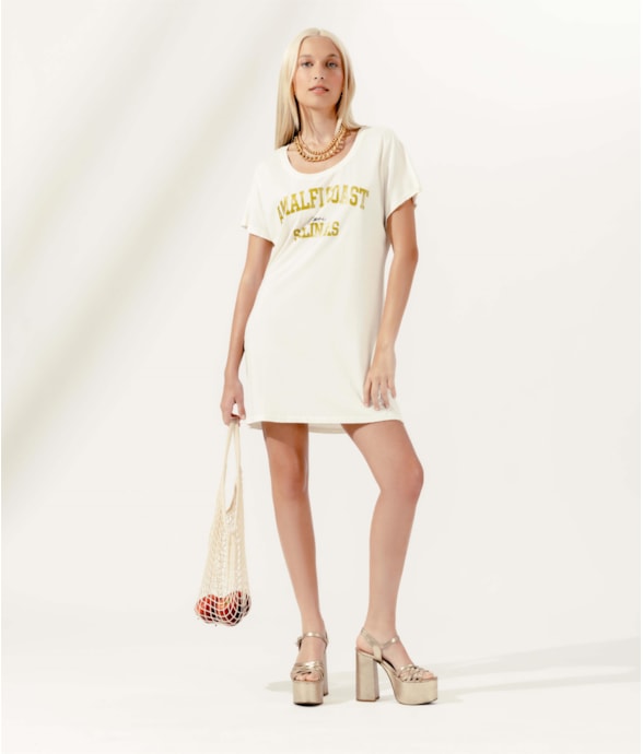 Vestido Manga Curta Capri Off White
