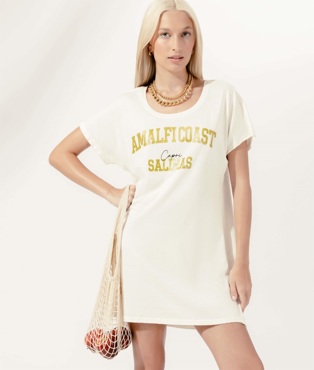 Vestido Manga Curta Capri Off White