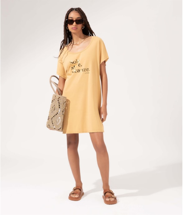 Vestido Manga Curta Sole Mare Areia