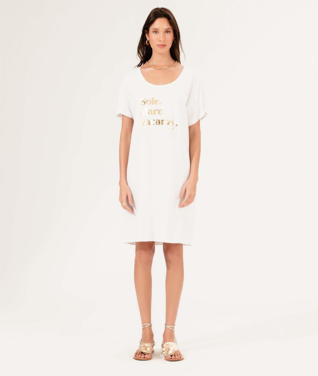 Vestido Manga Curta Sole Mare Off White