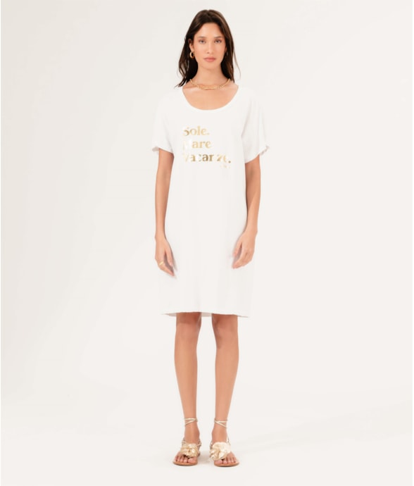 Vestido Manga Curta Sole Mare Off White